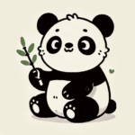 竹を持ち少し微笑んだパンダのイラスト