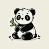 竹を持ってキョトンと座る赤ちゃんパンダのイラスト