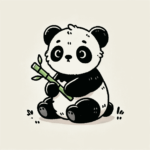 竹を持ってキョトンと座る赤ちゃんパンダのイラスト