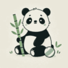 竹とボールと遊んでいる優しい表情のパンダのイラスト
