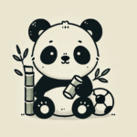 竹とボールで遊ぶパンダのイラスト