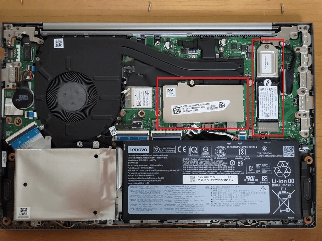 ThinkBook 14 Gen3 のメモリ増設とSSDの交換箇所を説明